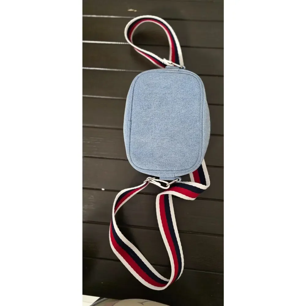 US Polo Assn Mens Light Blue Denim Camera Bag Crossbody Shoulder Purse Blue Red